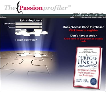 The Passion Profiler login screen